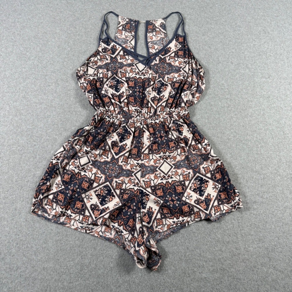 Abercrombie & Fitch Women Blue Orange Geometric Floral Print Romper Large